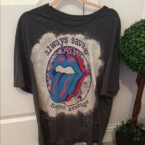 Cute Rolling Stone Graphic Tee-gray, pink, and blue